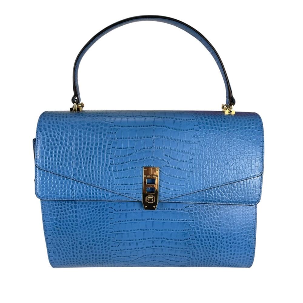 HENRI BENDEL Leather CROCODILE-EMBOSSED Satchel Bag DETACHABLE STRAP Blue